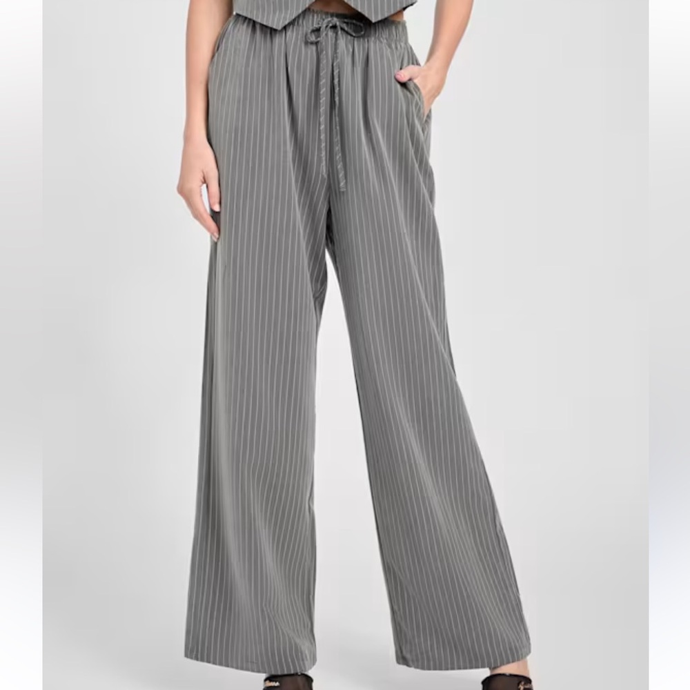 ASOS Gray Pinstripe Wide Leg Pants